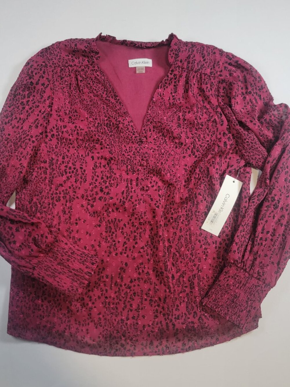 NWT Calvin Klein Magenta Animal Print Blouse Womens M